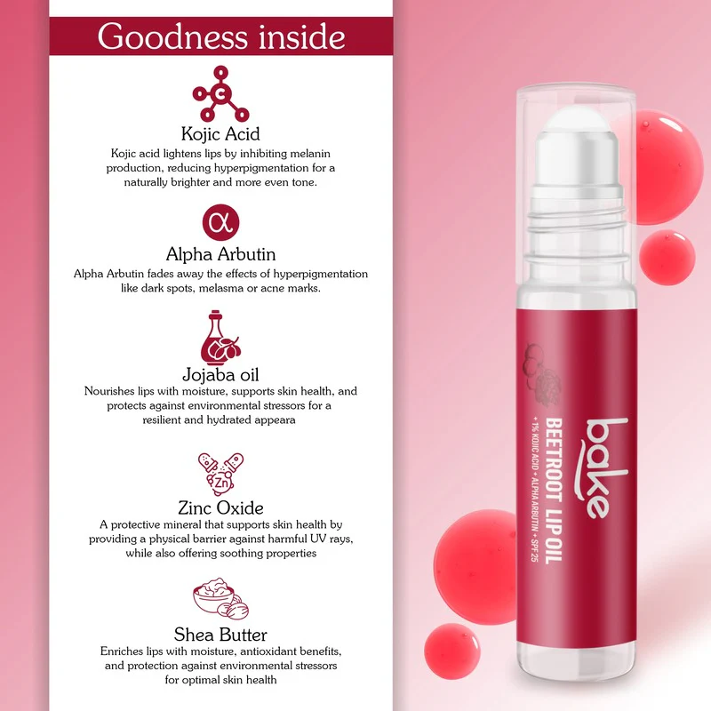 1% Kojic Acid + Alpha Arbutin Beetroot Tinted Lip Oil - Image 3