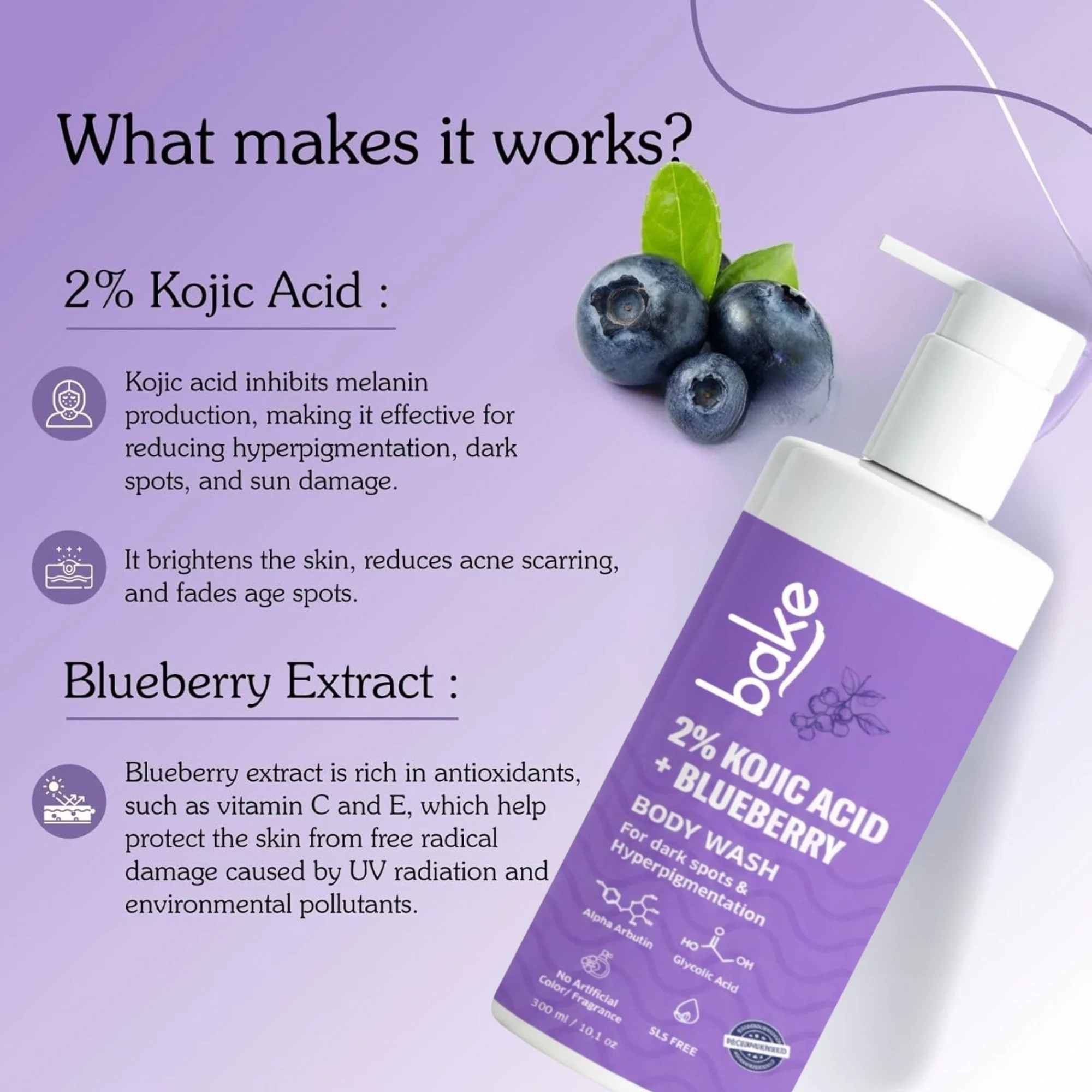 2% Kojic Acid + Blueberry Body Wash - Image 3