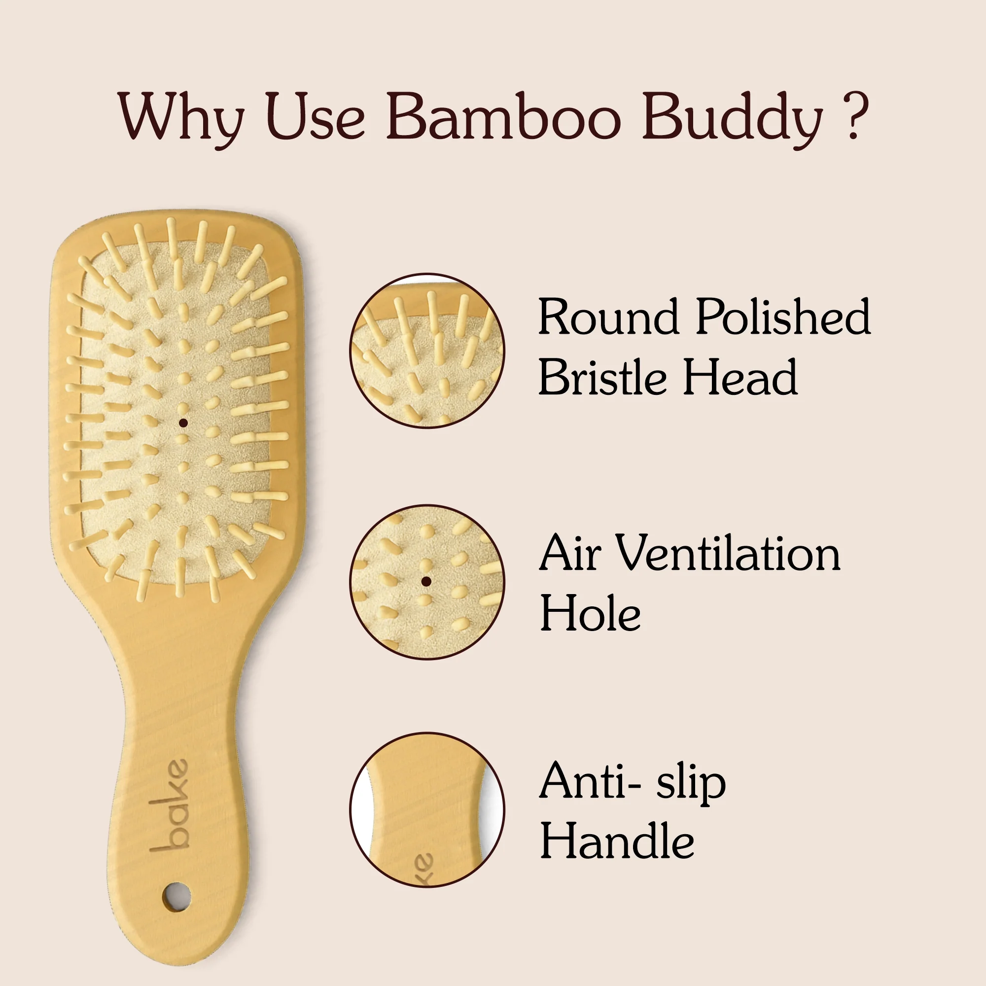 Bamboo Buddy Wooden Hair Brush For Promotes Hair Growth-1Pc - Image 4